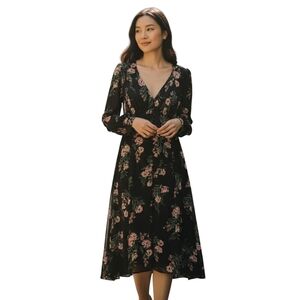 REVOLVE Black Floral Long Sleeve Dress
